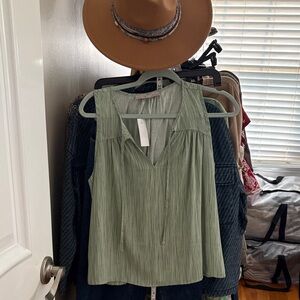 LOFT Light Sage Sleeveless V-Neck Tie-Front Camisole